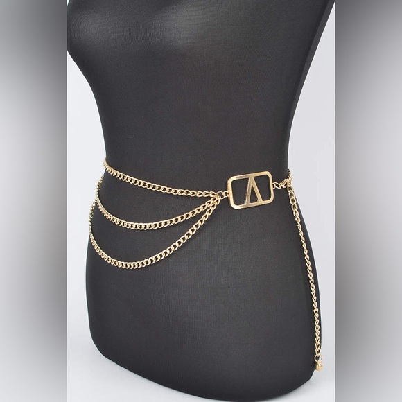 Plus Size Metallic Silver & Gold Metal Chain Adjustable Statement Belt - Picture 3 of 8